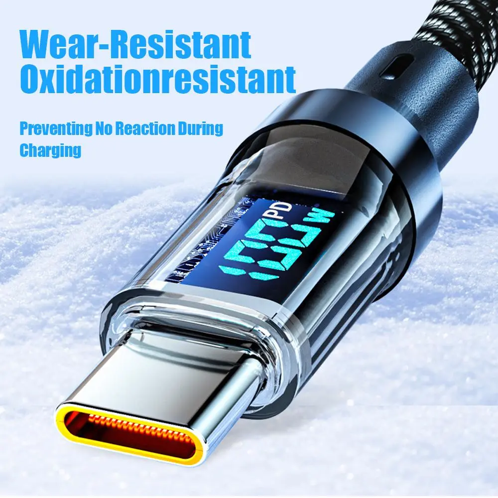 100W PD Fast Charging USB-C Cable | Digital Display, Nylon Braided | iPhone 15 & Android | 1M / 2M