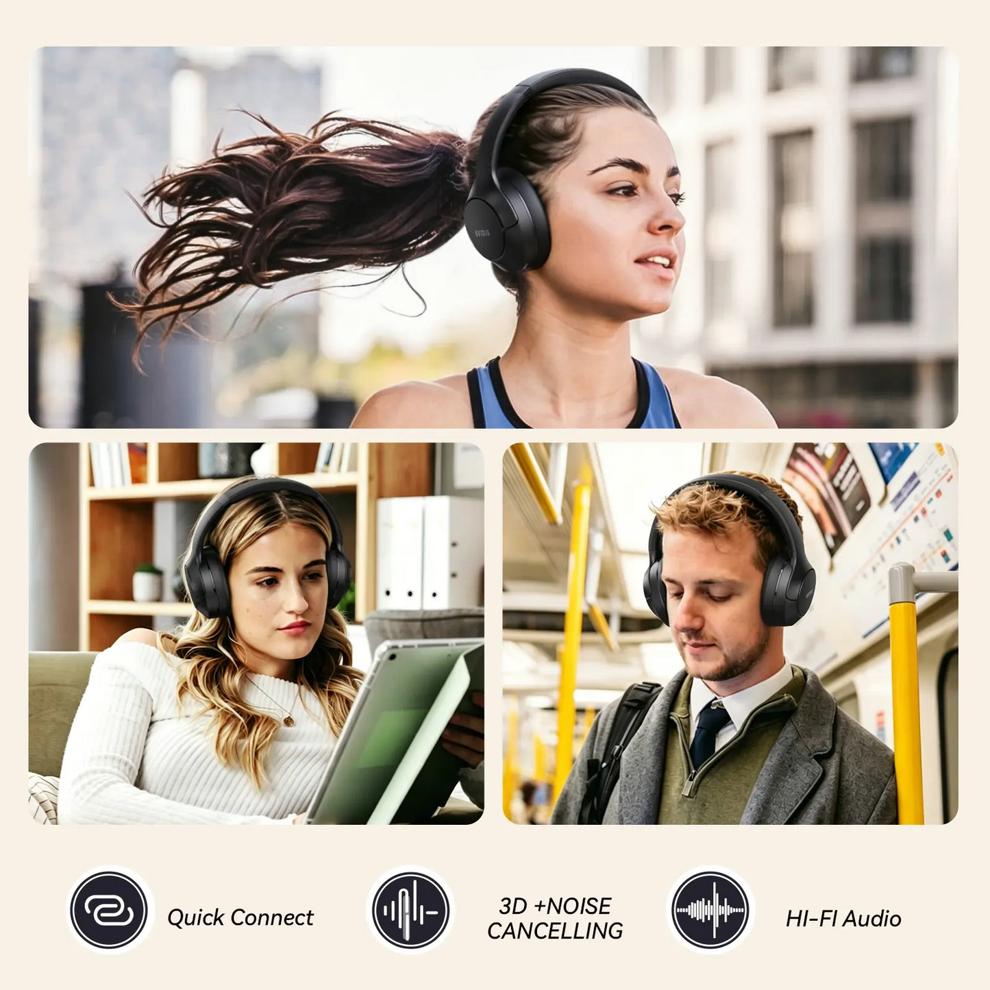 Wireless Bluetooth Headphones | Active Noise Cancelling, 100H Battery, Hi-Res Audio, Foldable | iOS Android PC