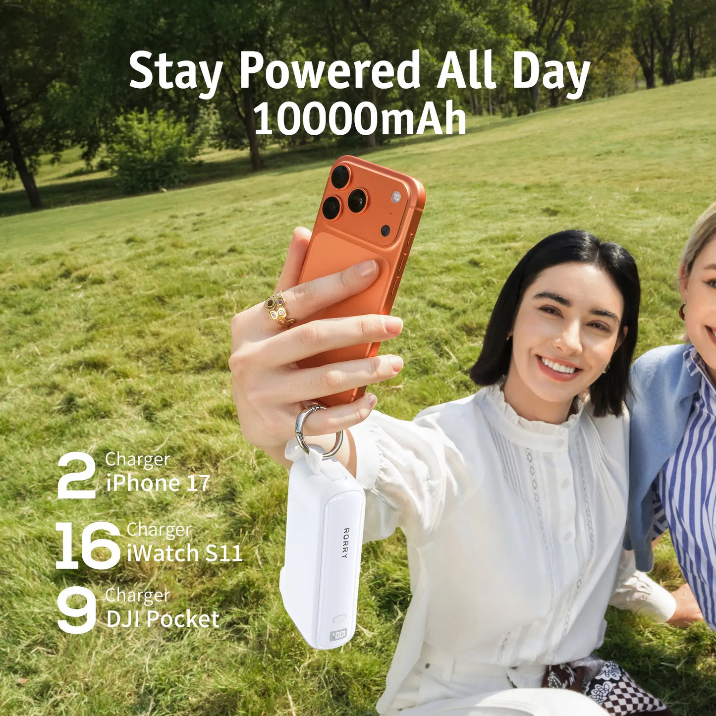 RORRY Flow 3-in-1 Portable Charger 10,000mAh | 40W Fast Charging Power Bank with Built-in USB-C Cable for iPhone 17/16/15, Apple Watch & iPad