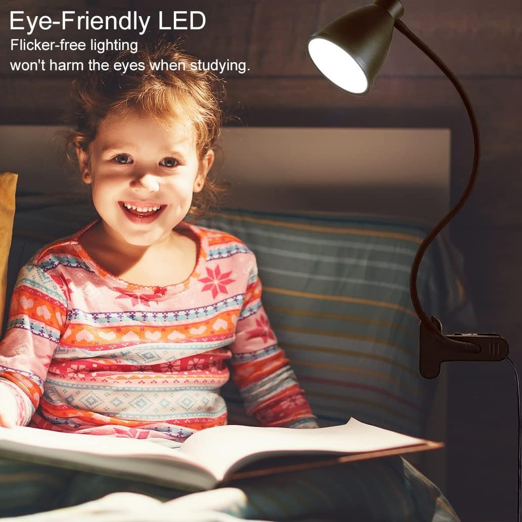 BOHON Clip-On Desk Lamp – 5 Color Modes, 10 Brightness Levels, Auto Timer, 360° Flexible Neck