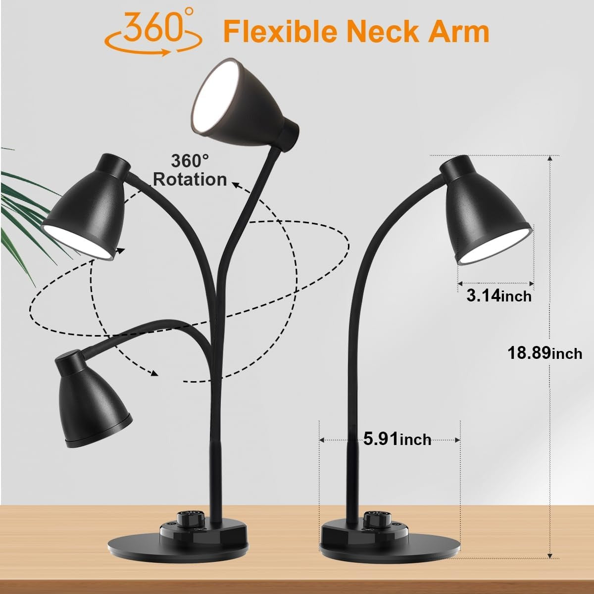 BOHON LED Desk Lamp with USB Charging – 3 Color Modes, Auto Dimming, Flexible Neck, Touch Control