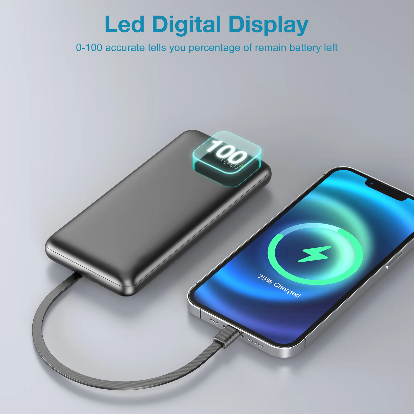 10000mAh Slim Portable Charger | Built-in Lightning & USB-C Cables, 22.5W Fast Charge, 4 Outputs | iPhone & Android