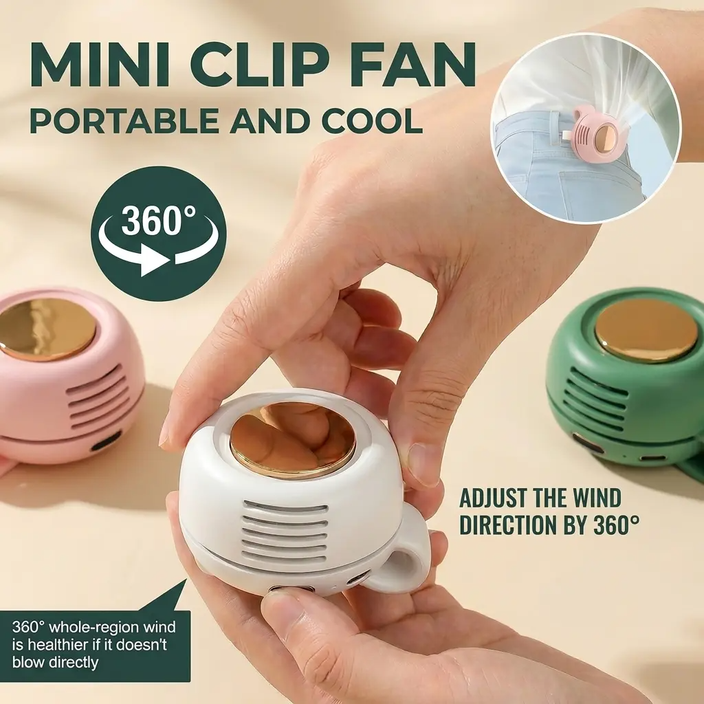 Mini Bladeless Clip Fan | 360° Rotation, 3 Speeds, 6H Battery | Portable Handheld & Waist Fan for Outdoor Travel