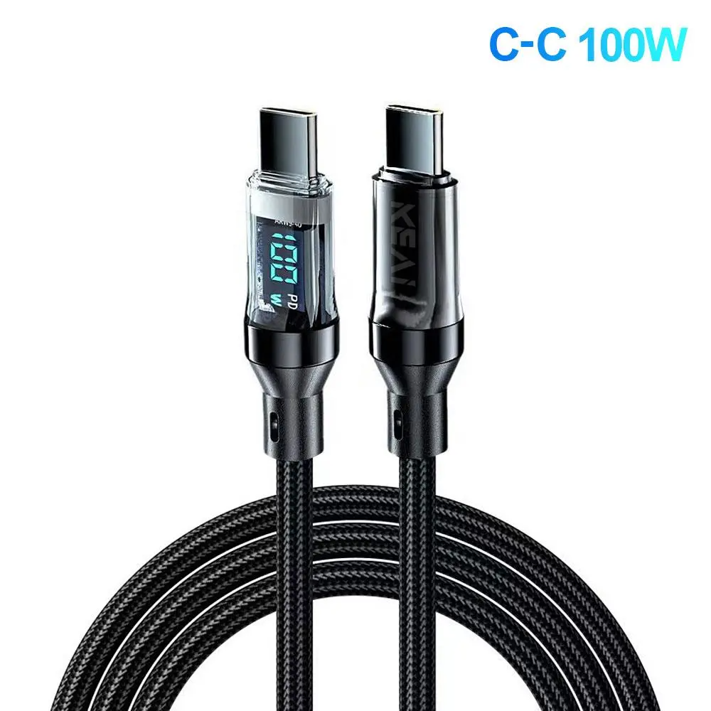 100W PD Fast Charging USB-C Cable | Digital Display, Nylon Braided | iPhone 15 & Android | 1M / 2M