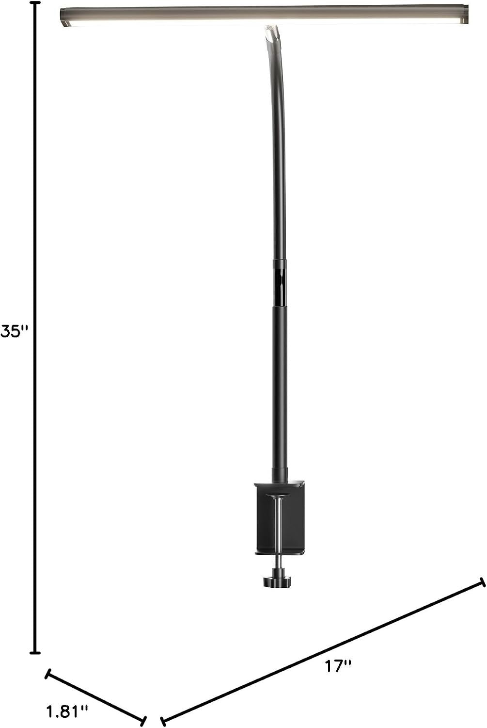 LED Desk Lamp with Clamp – 17" Dimmable, 2700K-6500K, 360° Gooseneck, Flicker-Free