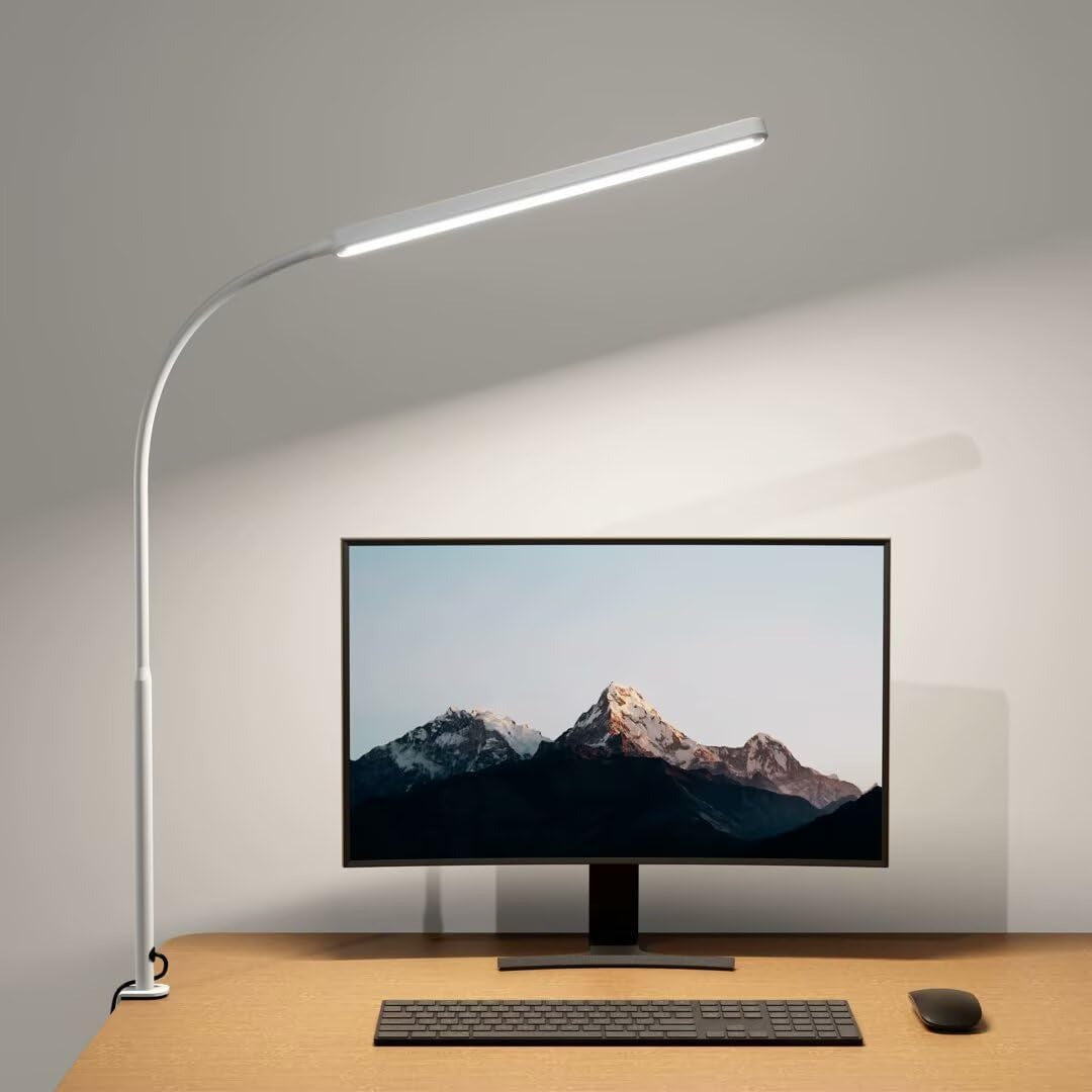 SUPERDANNY LED Desk Lamp – 360° Gooseneck, Clamp, 3 Color Modes, Smooth Dimming, Touch Control
