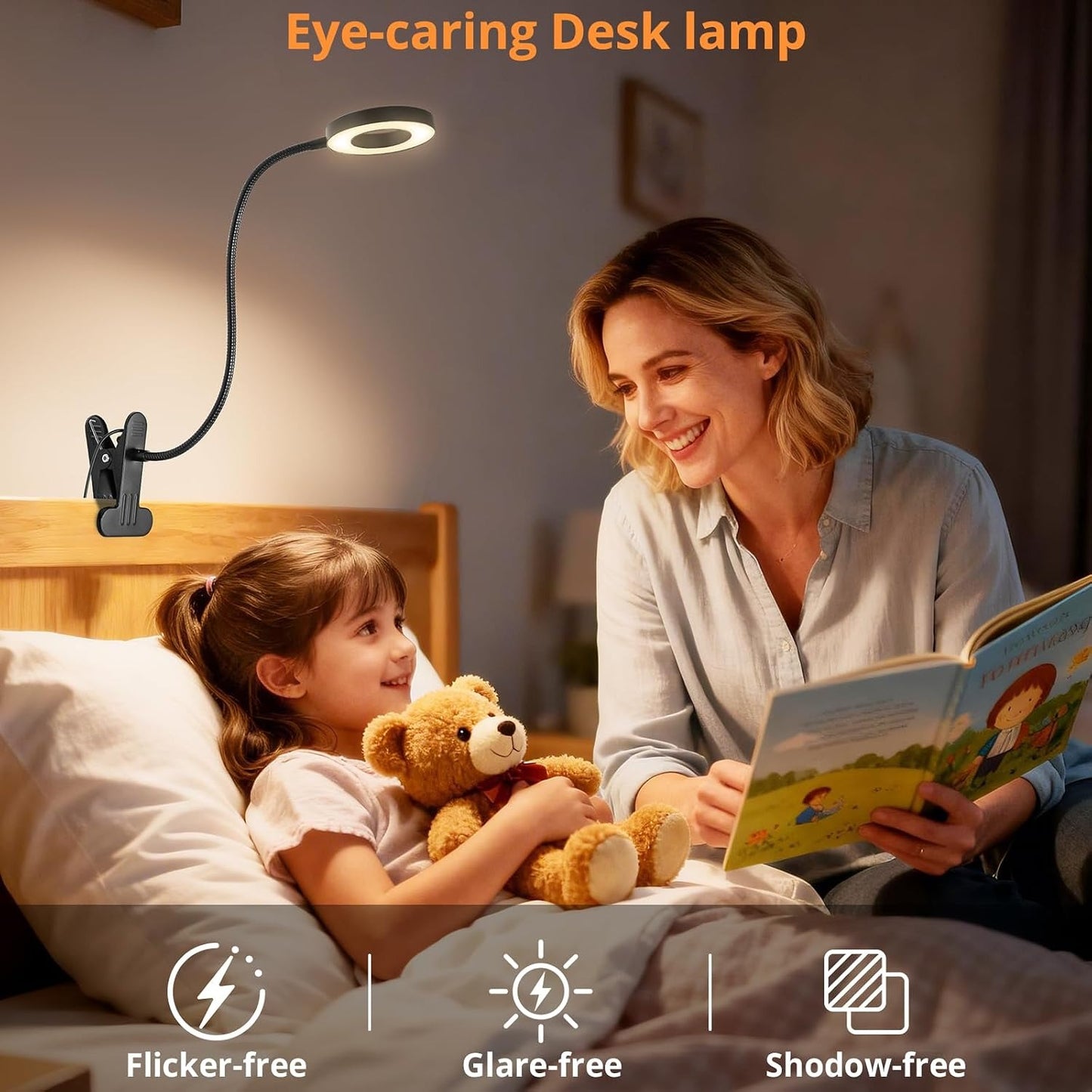 Woputne Clip-On Desk Lamp – 10 Brightness Levels, 3 Modes, Clamp Bedside Light for Reading & Study