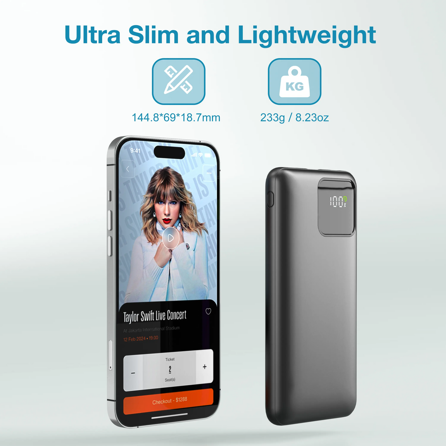 10000mAh Slim Portable Charger | Built-in Lightning & USB-C Cables, 22.5W Fast Charge, 4 Outputs | iPhone & Android