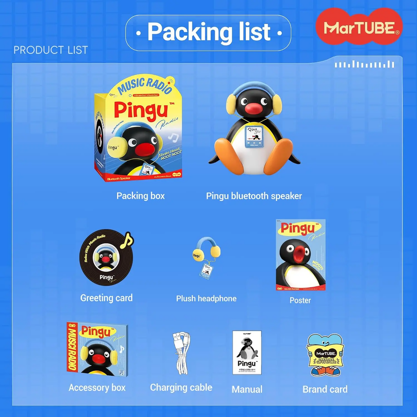 Pingu Bobble-Head Bluetooth Speaker | Cute Penguin Wireless Mini Speaker | Gift for Kids, Women & Men