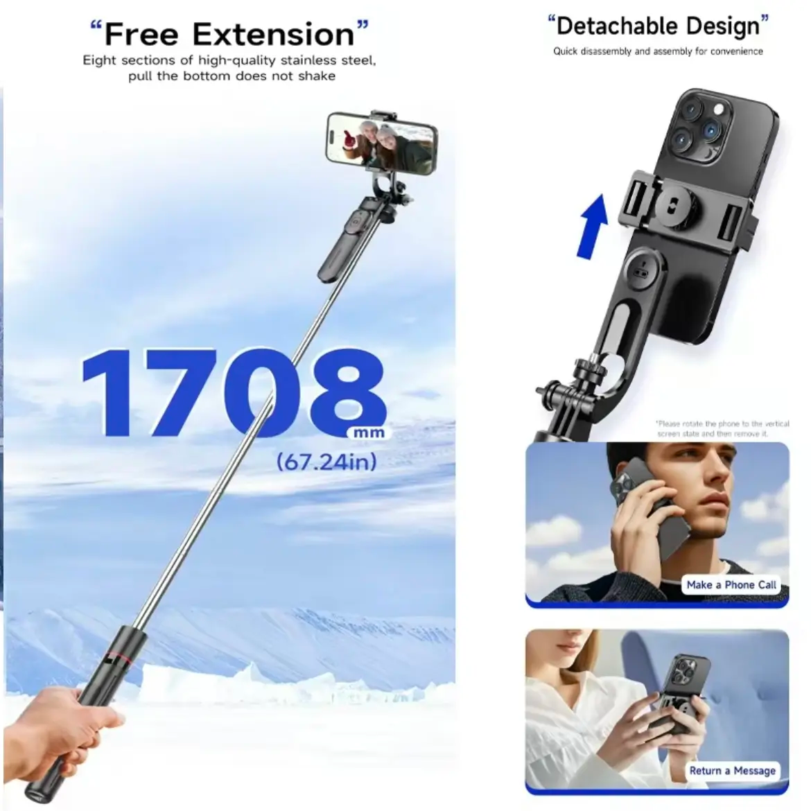 67" Phone Tripod & Selfie Stick | Aluminum, 360° Rotating, Bluetooth Remote | iPhone & Android