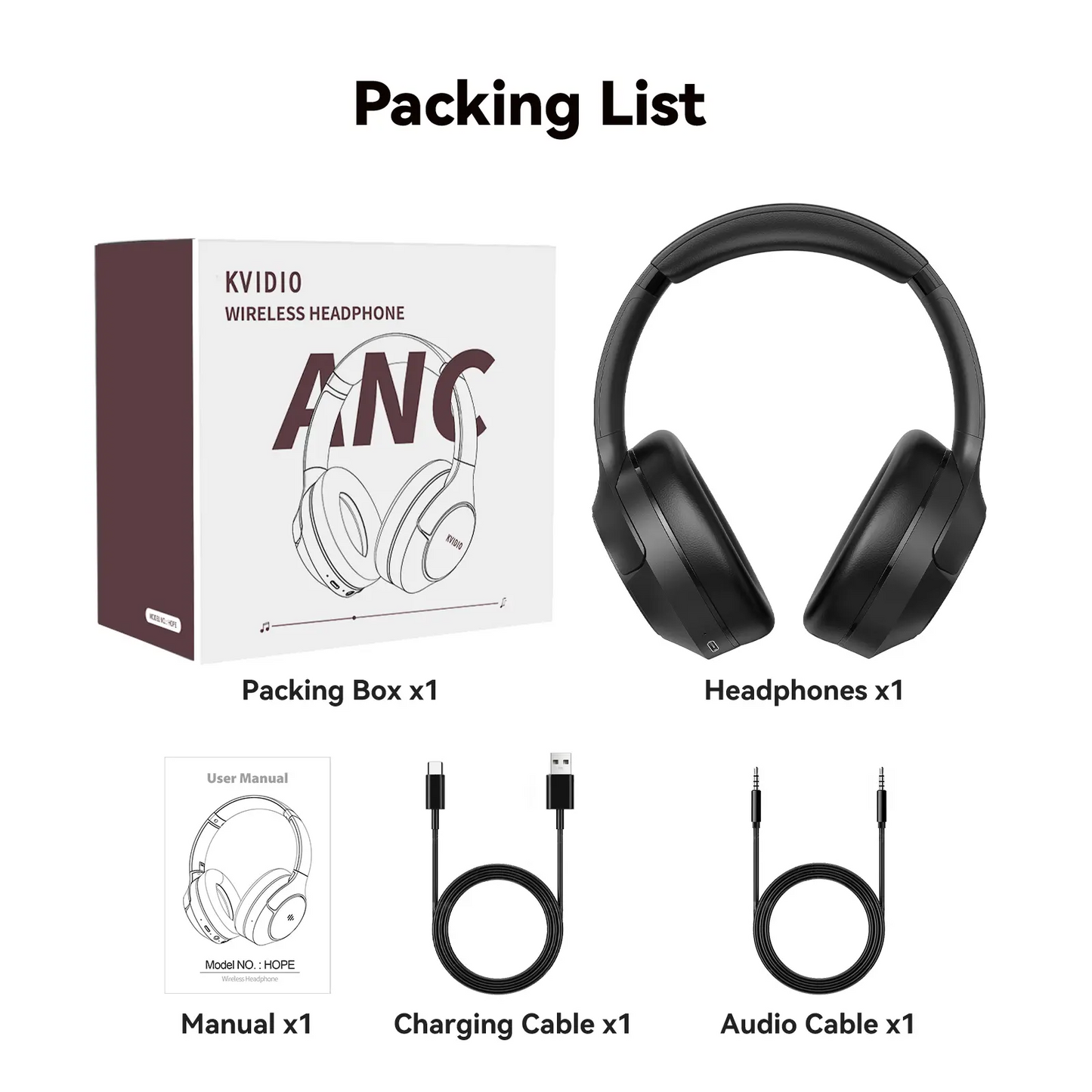 Wireless Bluetooth Headphones | Active Noise Cancelling, 100H Battery, Hi-Res Audio, Foldable | iOS Android PC