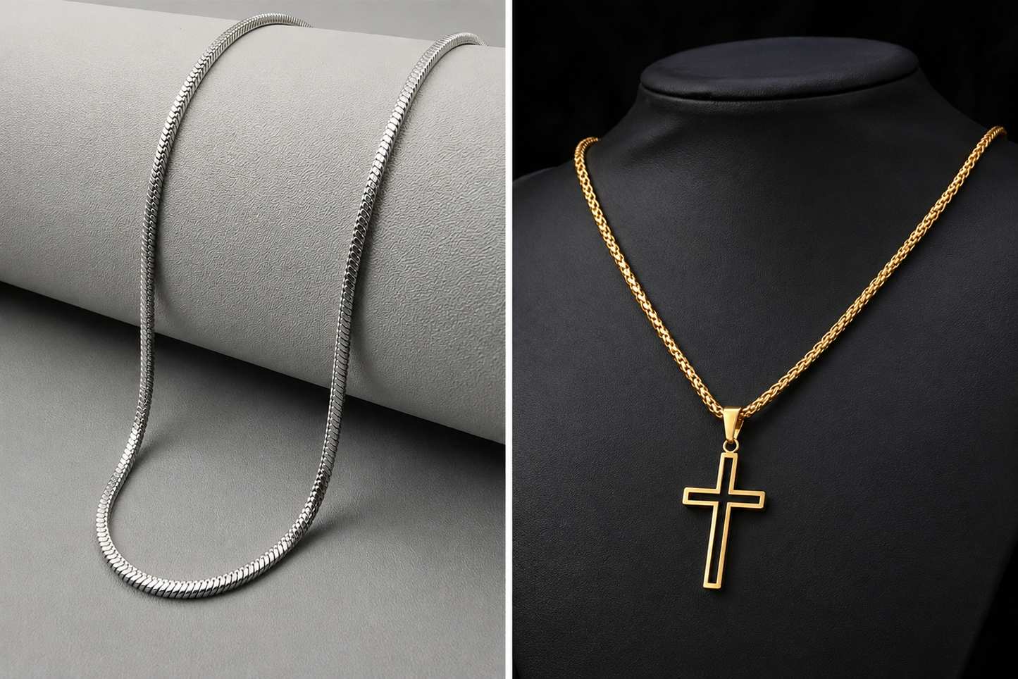 Snake Chain Necklace Set | Cross, Layered & Two-Tone Pendant Styles | Silver & Gold | 5 Combo Options