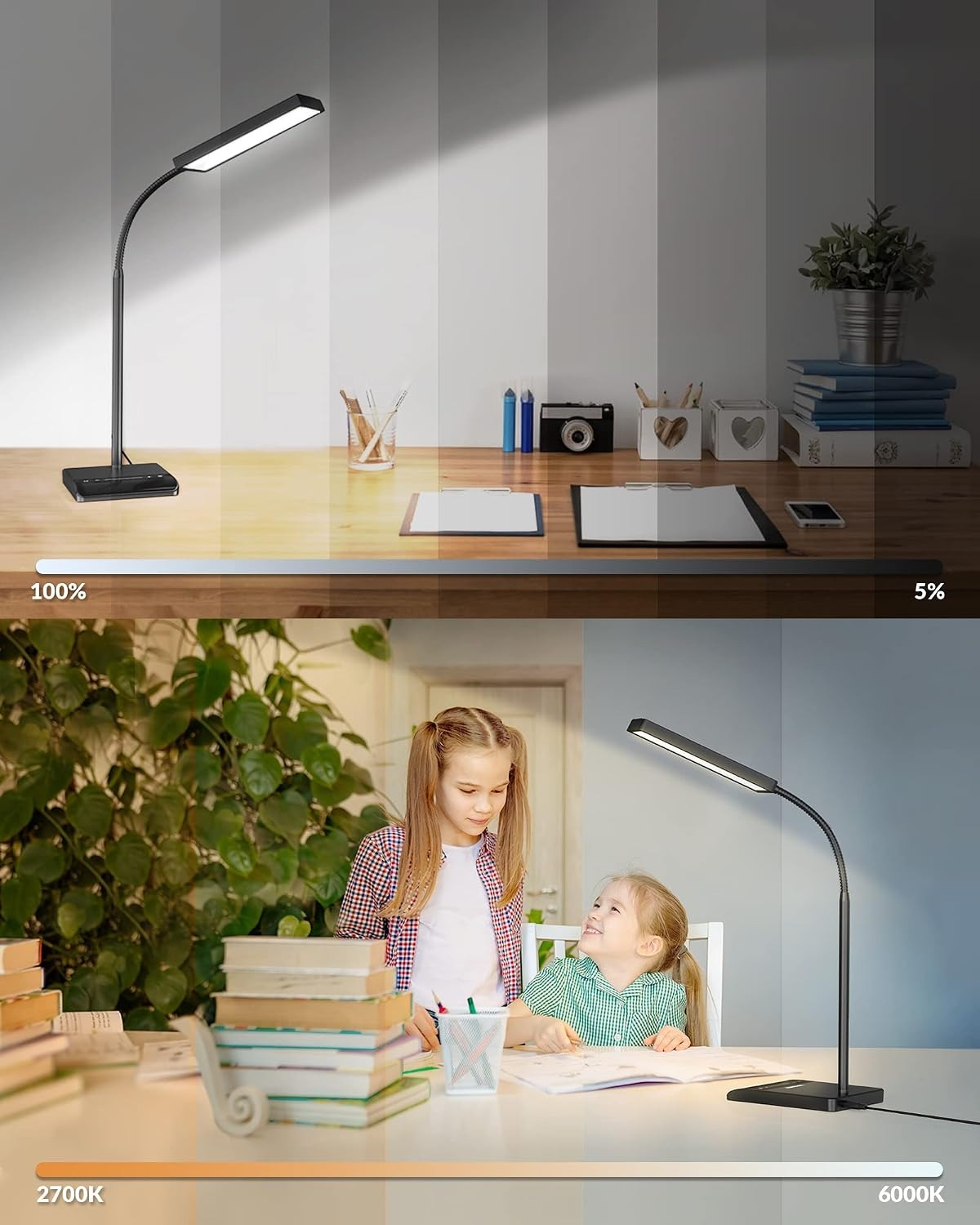 LEPOWER Desk Lamp – 800LM, 50 Lighting Modes, 360° Gooseneck, 2X Wider Panel, Touch Control, 12W