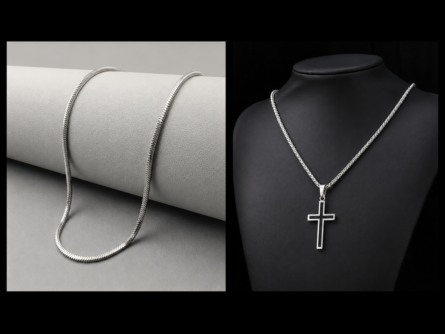 Snake Chain Necklace Set | Cross, Layered & Two-Tone Pendant Styles | Silver & Gold | 5 Combo Options